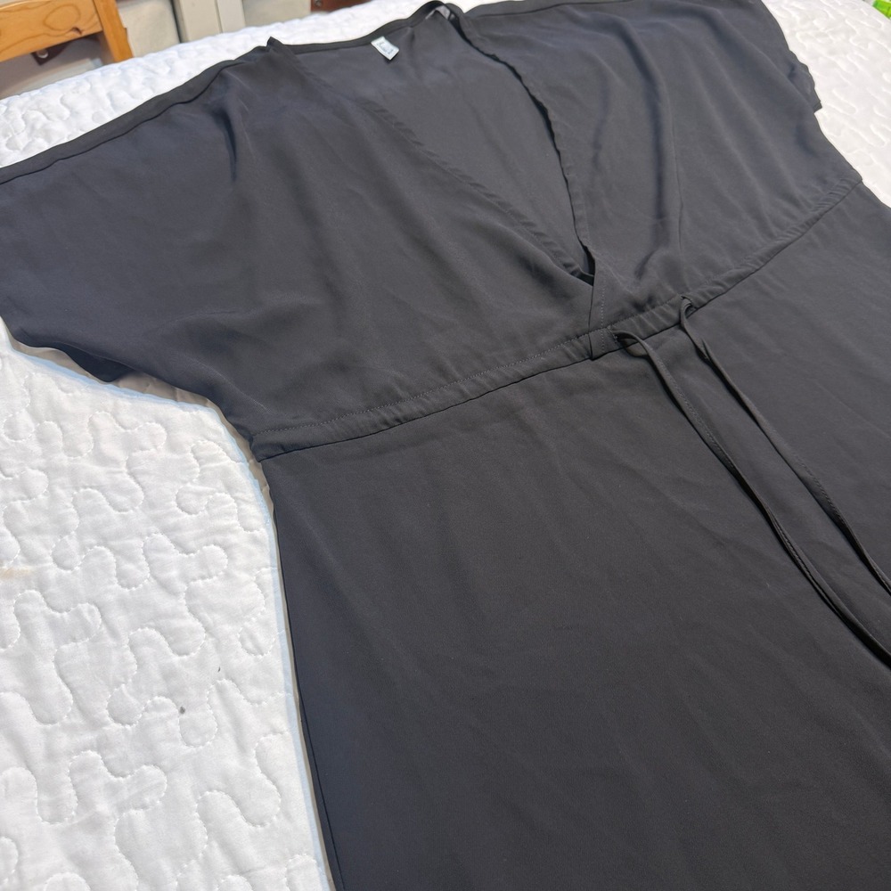 Women Medium Cover Up Black V-Neck Chiffon Beach Dress RESORTWEAR POOLSIDE SHEER